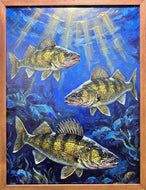 Walleye art . Canvas print . Wood Sign 26x19inch