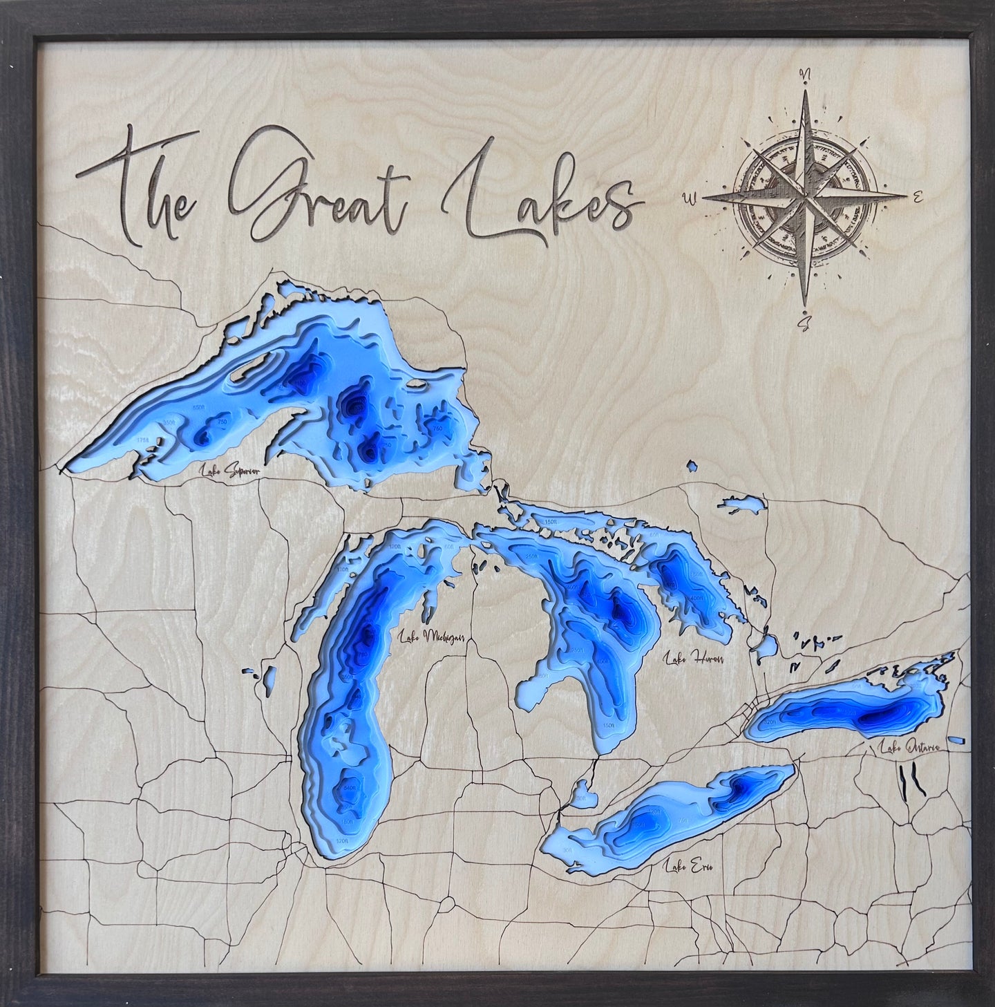The Great Lakes, 3D Wood Map – Northern maps