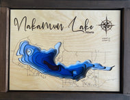 Nakamun Lake , Alberta 3D Wood Map  (10x13”)
