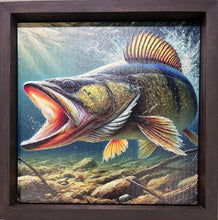 Load image into Gallery viewer, Walleye art . Canvas print . Wood sign.
