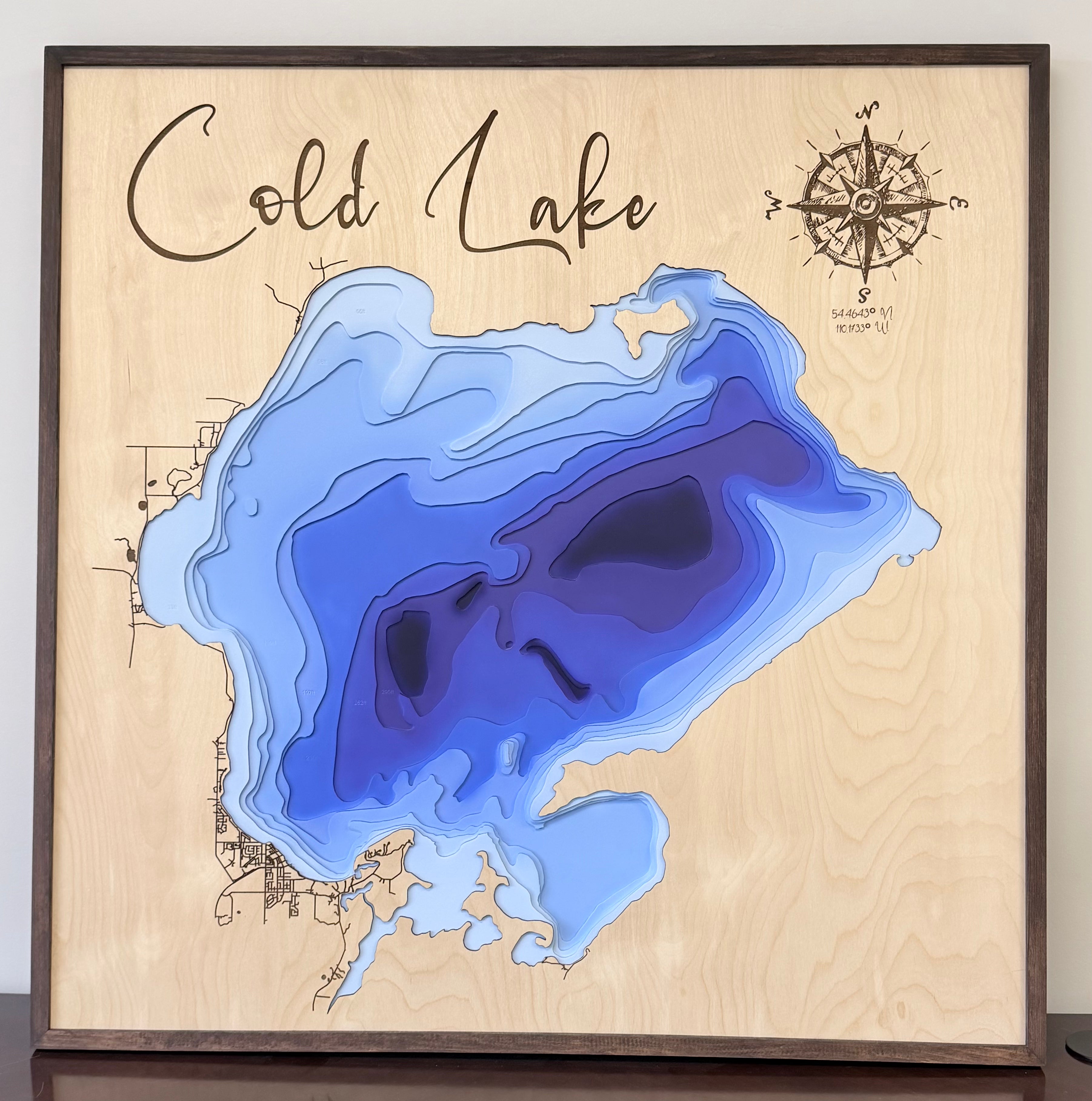 Cold Lake , Alberta/Saskatchewan 3D Wood Map 40x40” – Northern maps