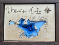 Utikuma Lake , Alberta 3D Wood Map  (10x13”)